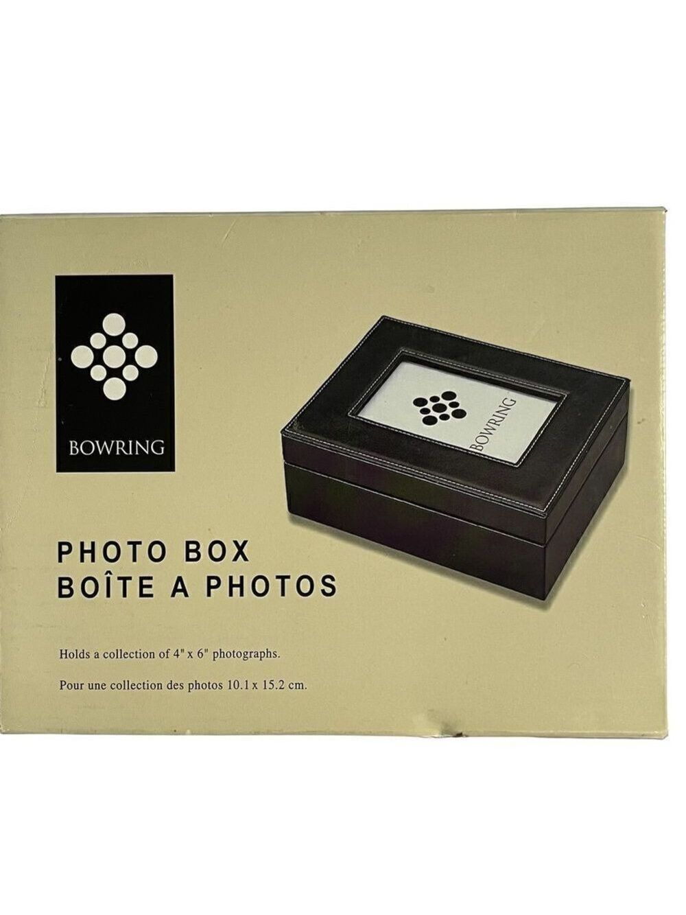 𝅺BOWRING Photo Box in Black Faux Leather 8.5 X 6.75 X 3.25               ii